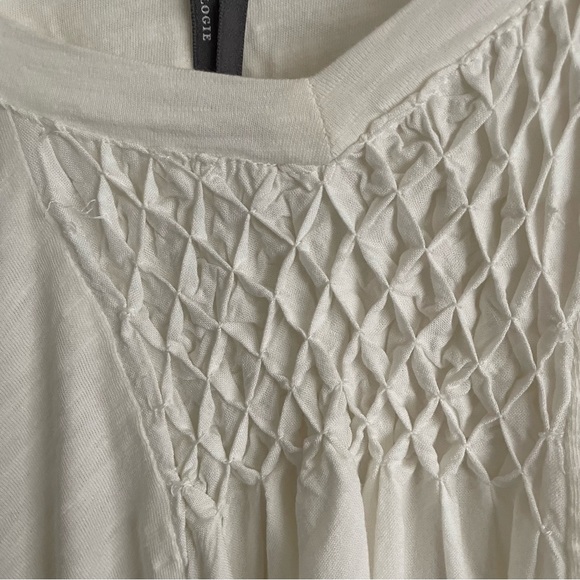 Anthropologie Smocked V-Neck Swing Top White XS Boho Oversized Cropped Relaxed - Picture 4 of 6